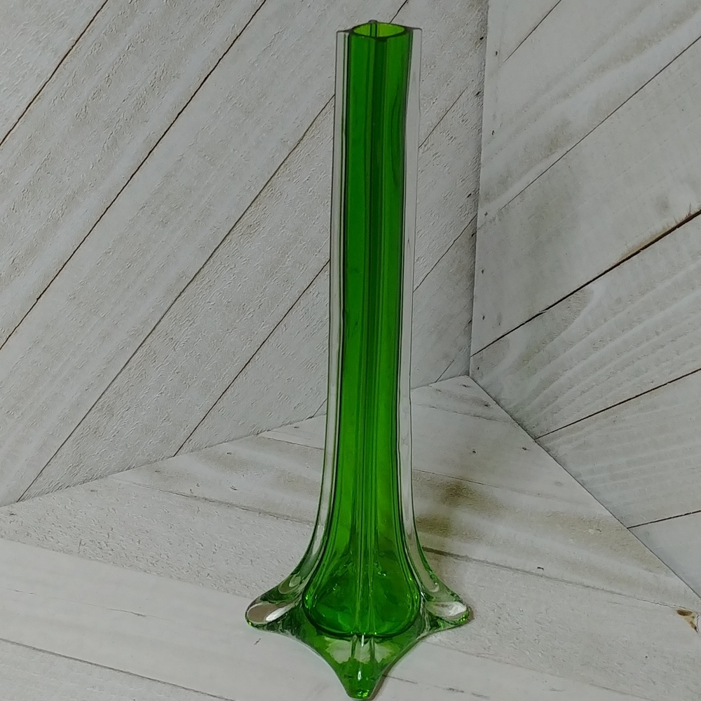 Vintage Green Glass Tall Skinny Vase